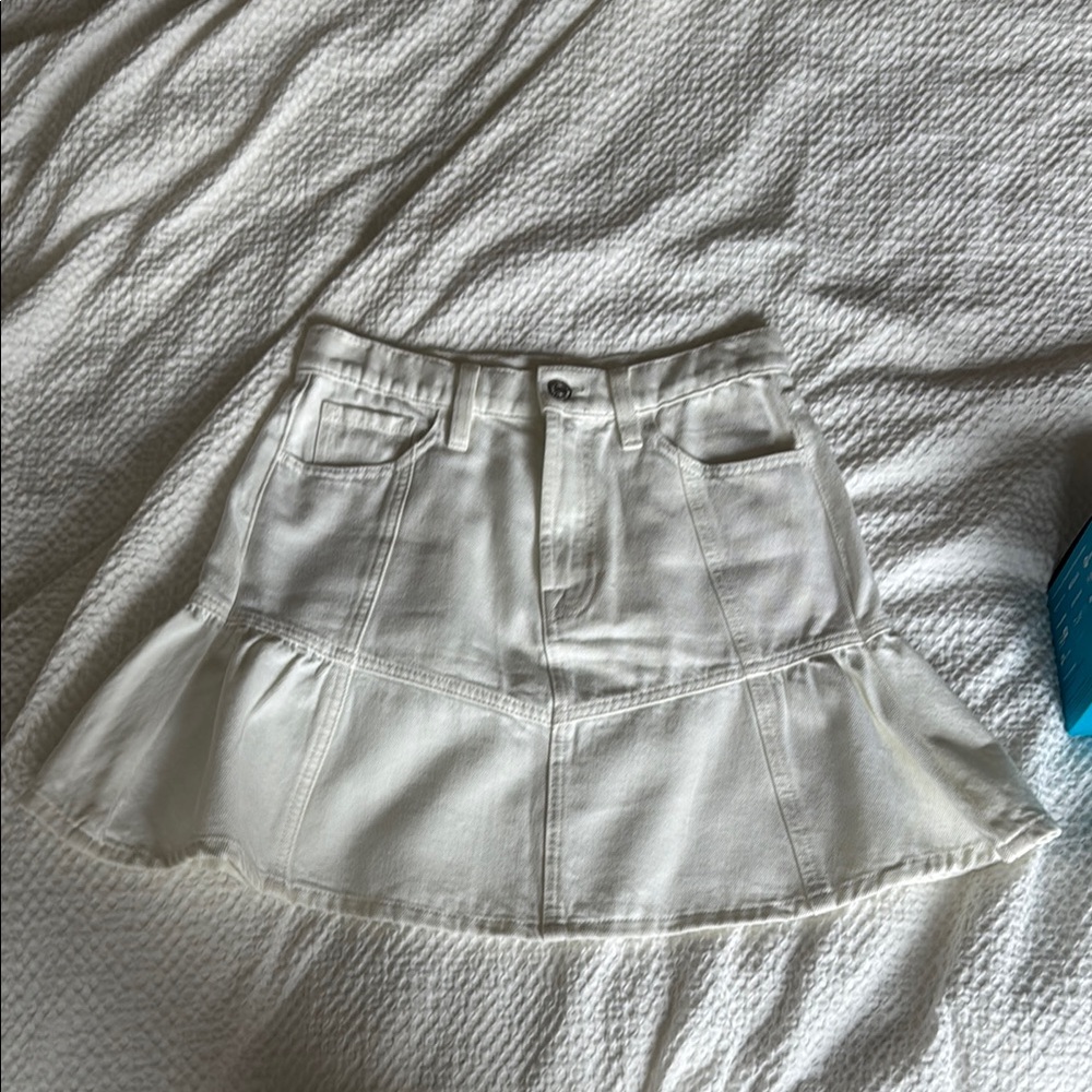 7 For All Mankind White Denim Mini Skirt